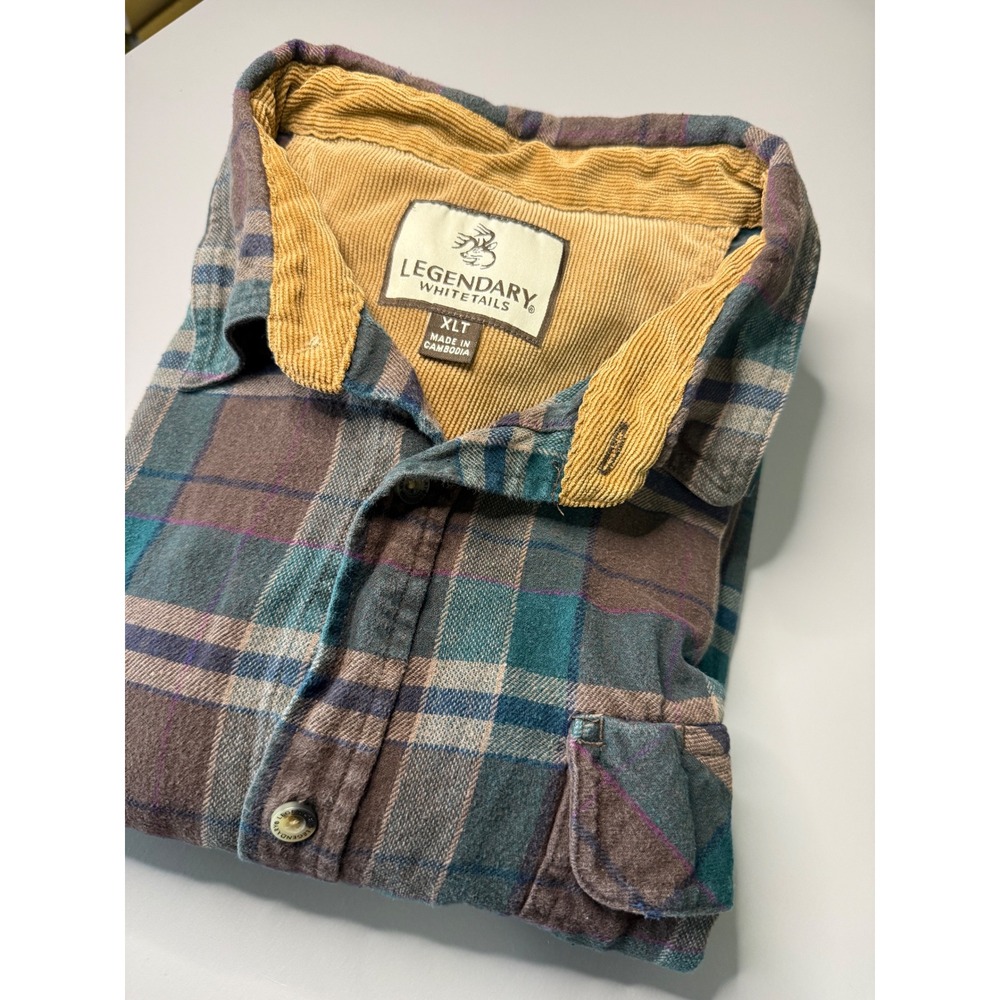 Legendary Whitetails Mens Flannel Shirt XLT  Plaid Corduroy Collar X-Tall